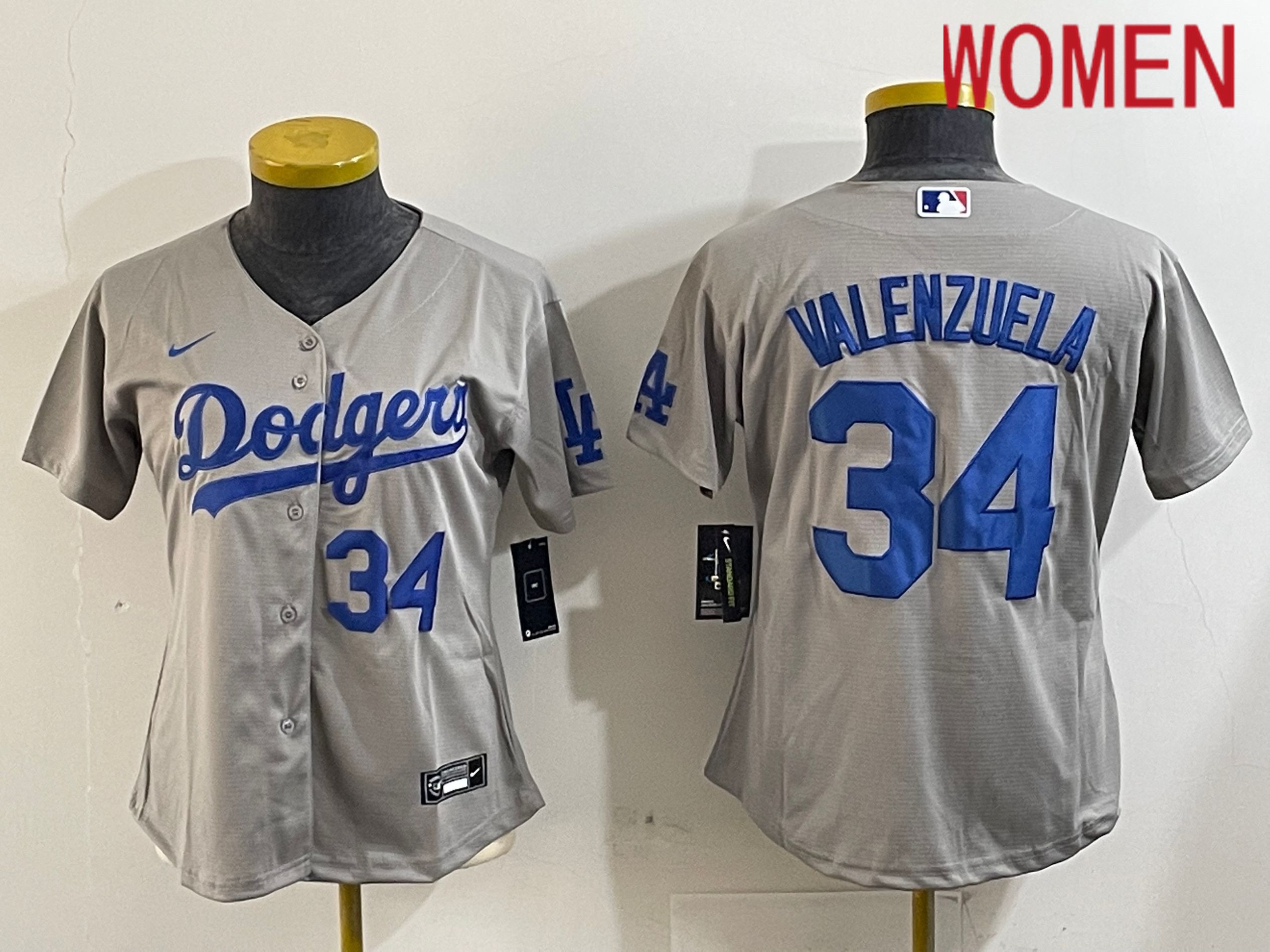 Women Los Angeles Dodgers #34 Valenzuela Grey Game 2024 Nike MLB Jersey style 12163->women mlb jersey->Women Jersey